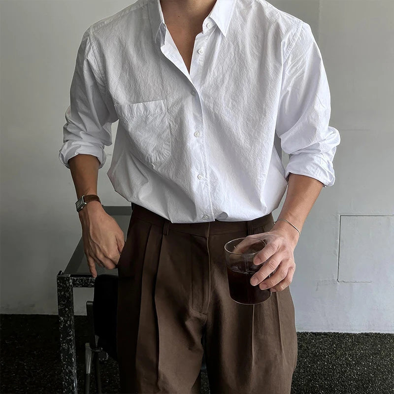 New Luxury Textured Business Men Shirts Leisure Solid Color Long Sleeve Korean Popular Men's Clothing High Quality Cardigan Tops voguable