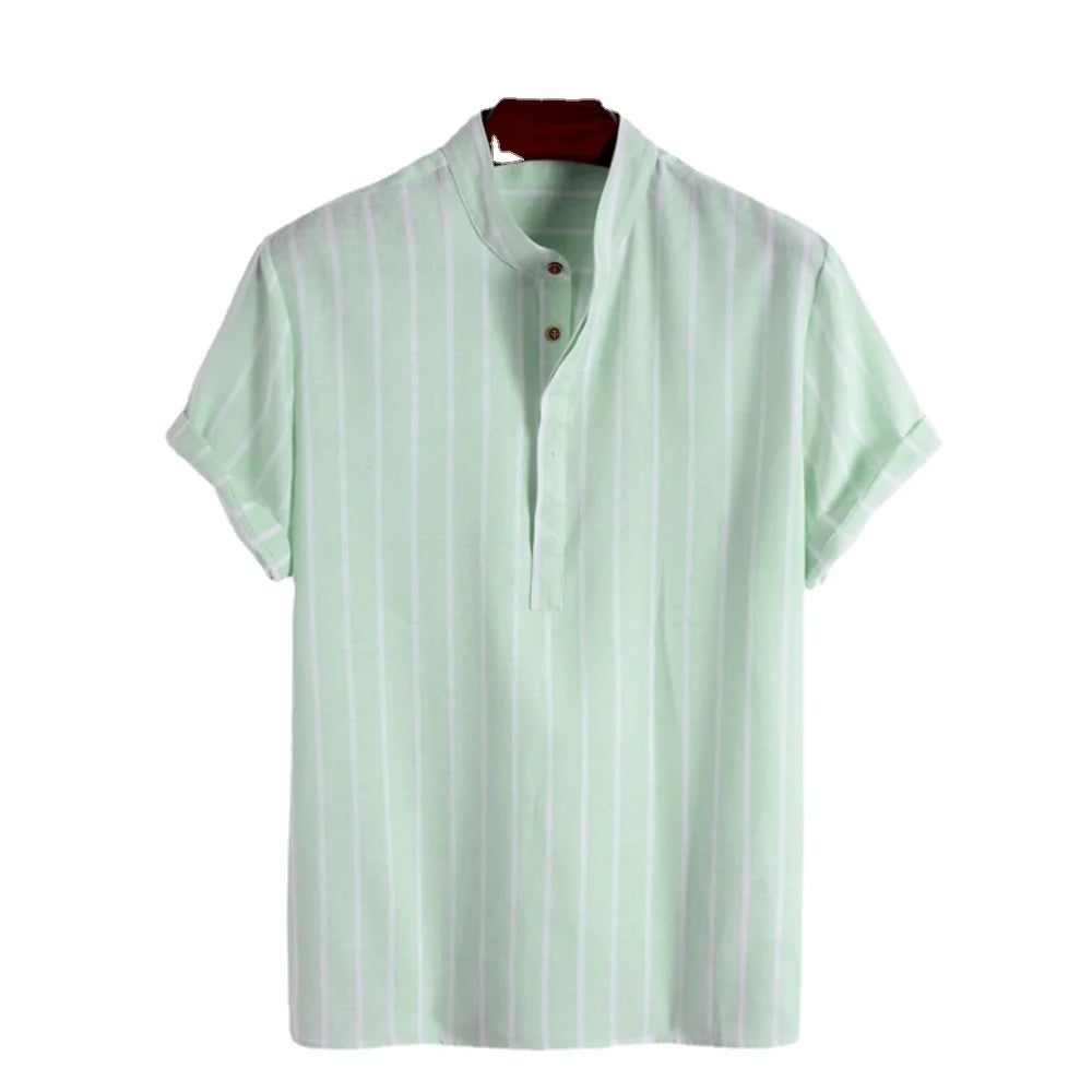 Voguable Summer Spring Men Casual Striped Blouse Shirts Male Turn Down Collar Short Sleeve Button Loose Sand Beach Tops M-3XL voguable