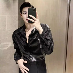 Autumn KPOP Fashion Style Harajuku Slim Fit Ropa Hombre Loose Casual All Match Shirt Square Neck Button Long Sleeve Blusa