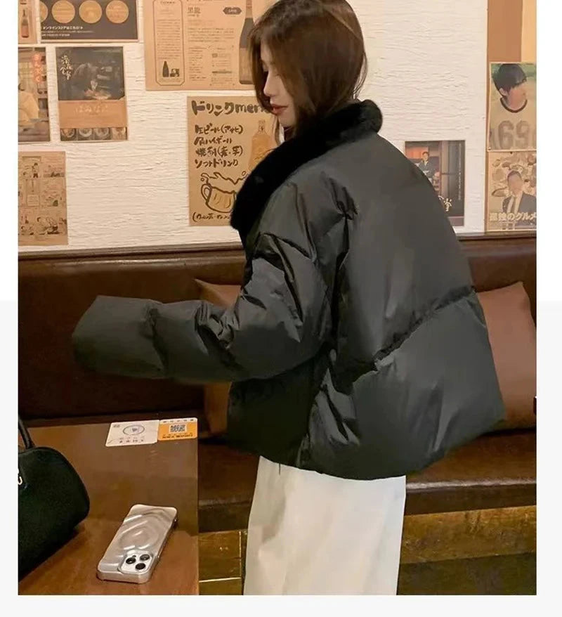 Winter Korean Pink Parkas Women Sweet Long Sleeve Warm Thick Cotton Coat Casual Stand Collar Preppy Style Lady Cute Jacket voguable