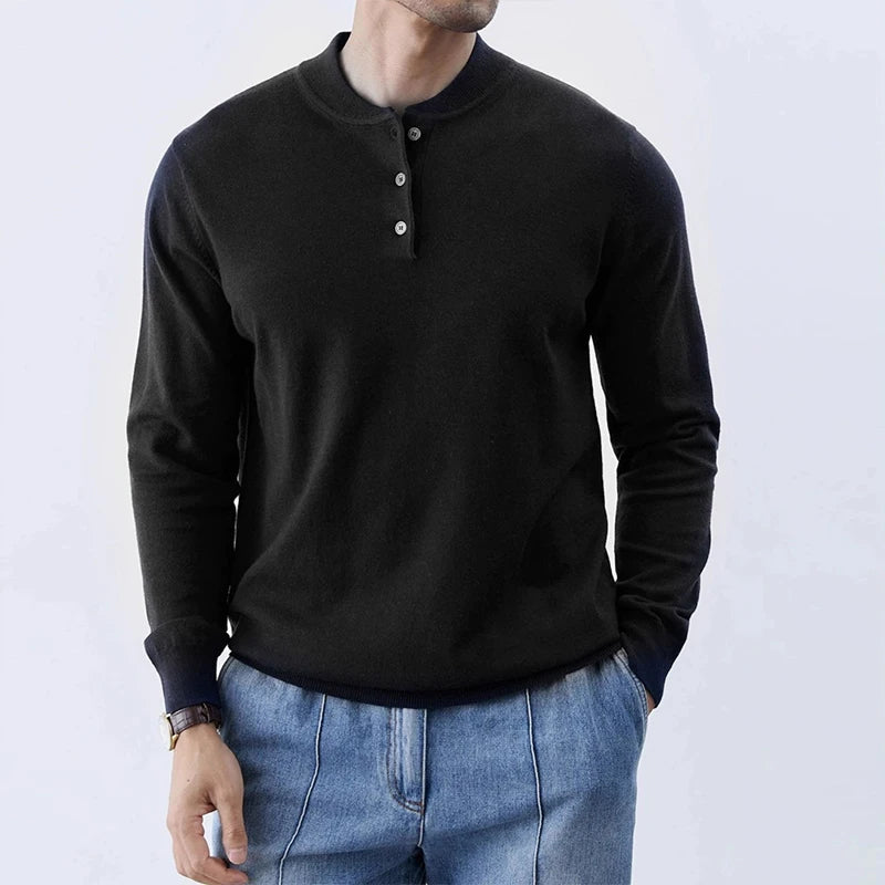 New Fashion Men Henry Sweater Light Luxury Knitted Solid Color Long Sleeve Pullover Premium Quality Skin-friendly Knitwear M-3XL voguable