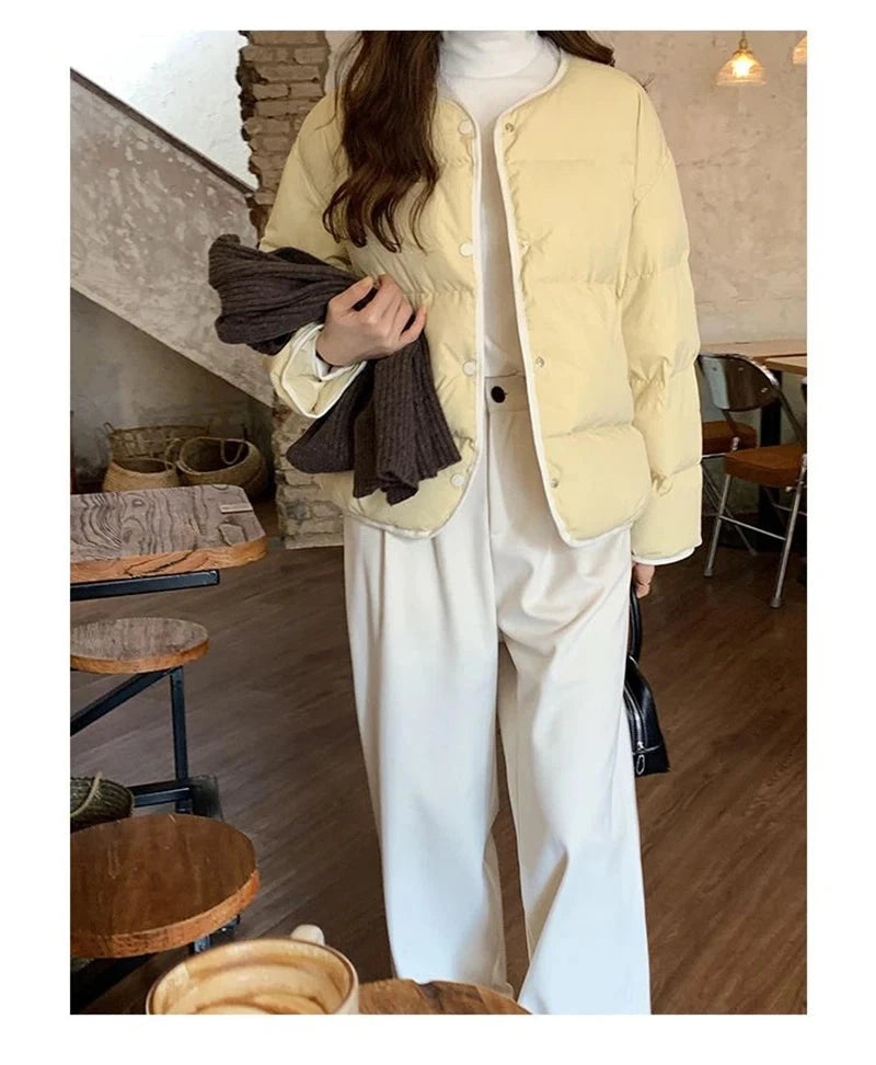 Sweet O Neck Cute Parkas Women Long Sleeve Preppy Style Warm Cotton Coat Japan Casual Female Solid Thick Warm Retro Jacket voguable