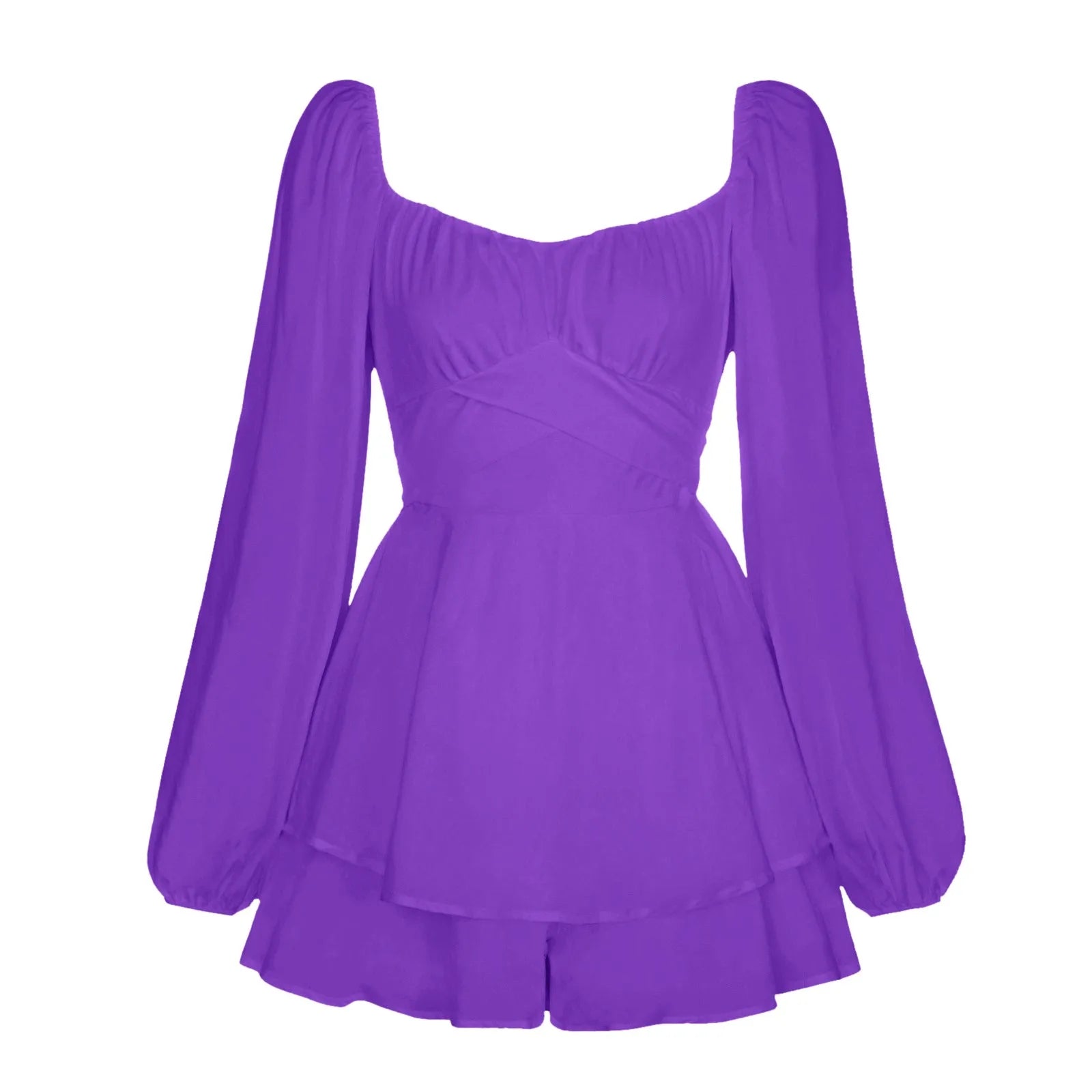 Women's Autumn Ruffled Dresses White Mini Dresses Square Neck Lantern Sleeve Long Sleeve Flounced Edge Casual Dress Female