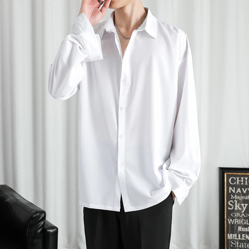 Shirt Men Solid  Long sleeved Shirt For Men Korean Fashion Shirts Comfortable Blouses Casual Loose Classic Single Breasted Shirt voguable