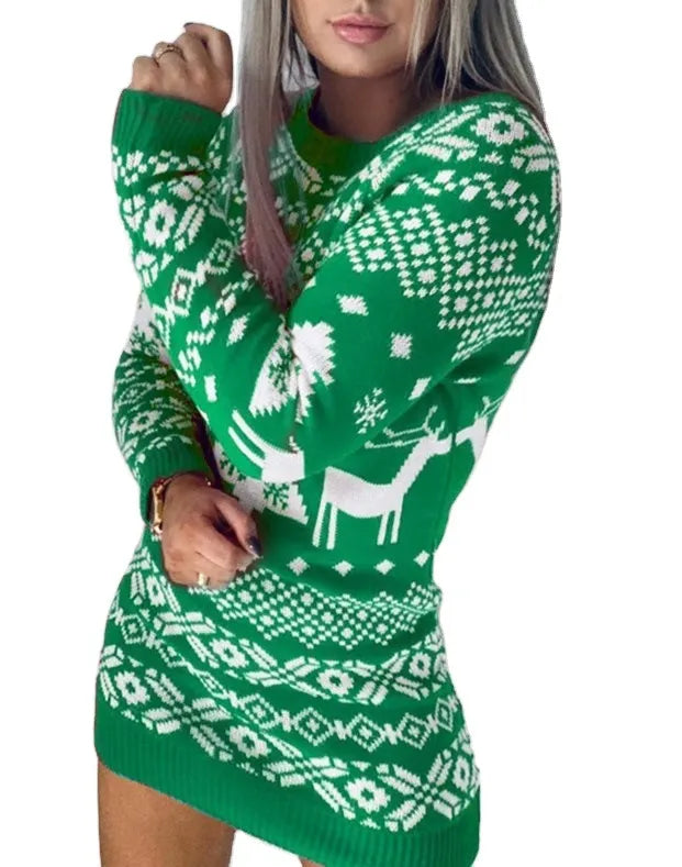 Sweater Women Christmas Deer Knitted Long Sleeve Round Neck Ladies Jumper Fashion Casual Winter Autumn Pullover ClothesPlus Size New Year voguable