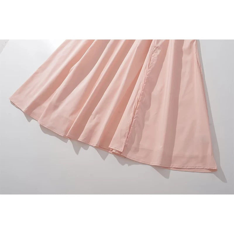 Voguable  Elegant Women Sexy Cross Lacing Up Bandage Back Pink Sling Dresses Summer Sleeveless Slit Hem Female Party Midi Robe voguable