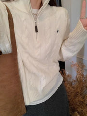 Voguable  Y2k Vintage Streetwear Knitted Pullovers Women Korean Style Casual Losse Zipper Solid Embroidery Sweater Autumn 2024 voguable