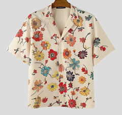 Men Shirt Flower Printing Summer Vacation Male Tops Streetwear Lapel Short Sleeve Loose Casual Men Clothing S-5XL voguable