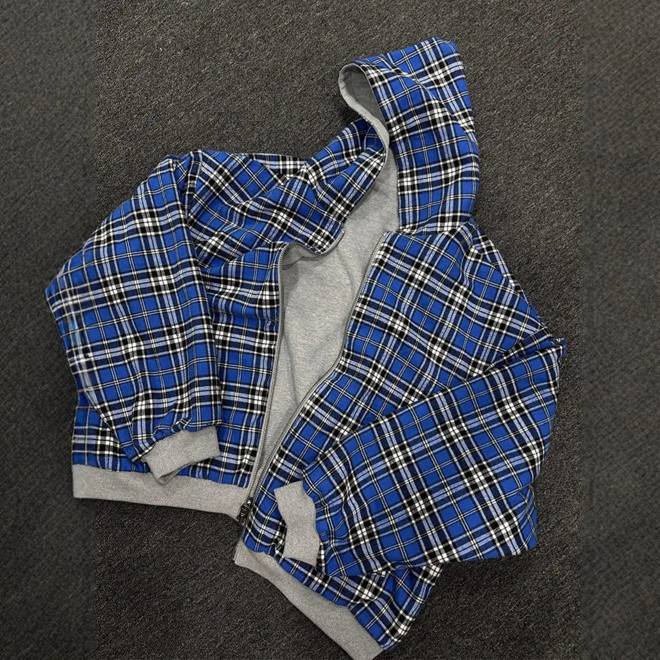 Voguable  Double-Sided Wear Plaid Patchwork Hoodie Men's Fashionable Zipper Splicing Autumn Winter Thickened Casual  Color Sweatshirt voguable