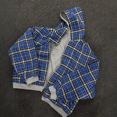 Voguable  Double-Sided Wear Plaid Patchwork Hoodie Men's Fashionable Zipper Splicing Autumn Winter Thickened Casual  Color Sweatshirt voguable