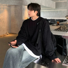 Winter Korean Fashion Jacquard Men Sweater Luxury Trendy O Neck Knitted Solid Color Pullover Leisure Long Sleeve Basic Knitwear voguable