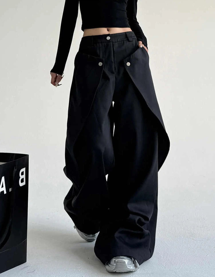 Voguable  Spring Autumn Thin Black Loose Casual Trousers Draped Design Men's Wide Leg Long Pants Youthful Style Classic  Color voguable