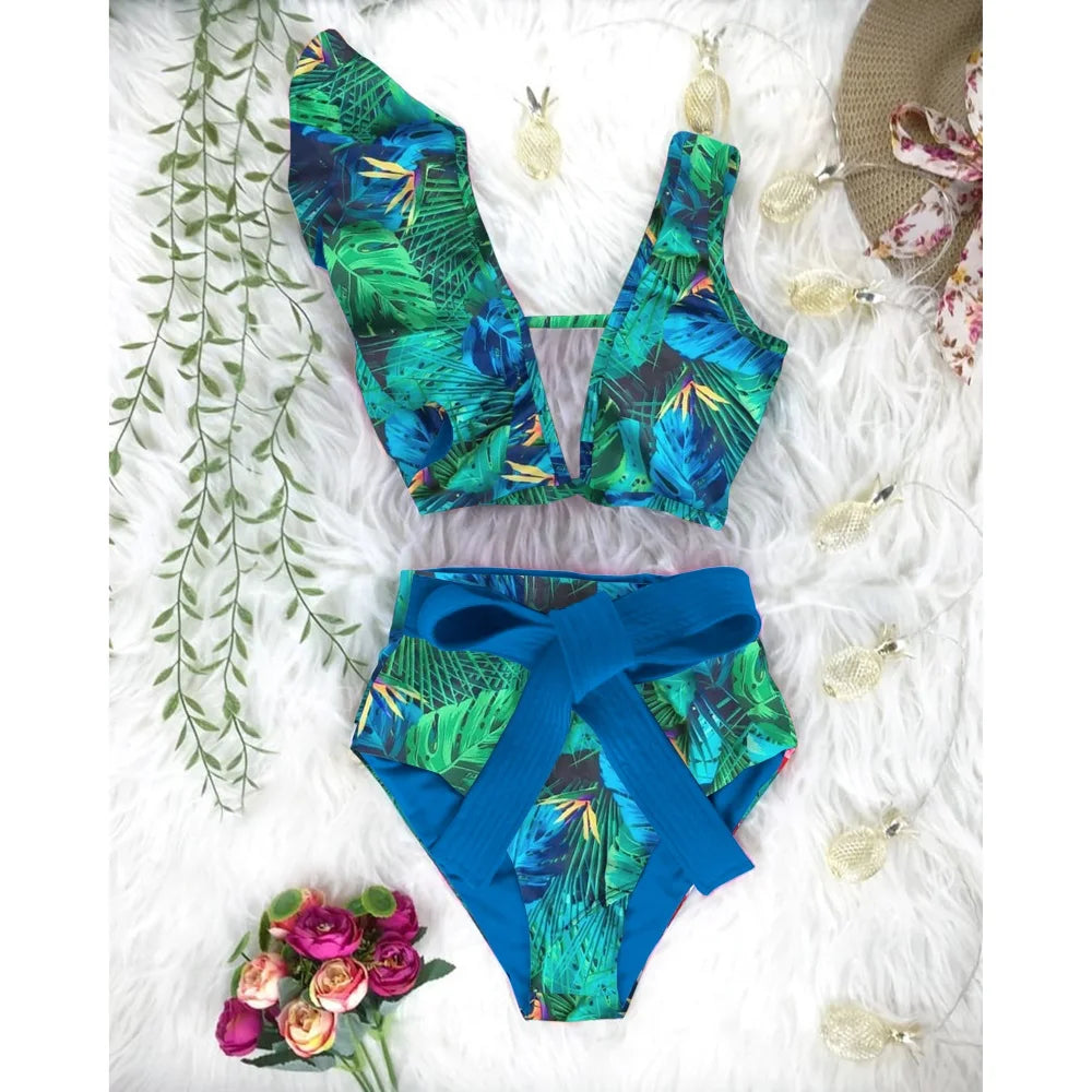 New High Waist Bikini Swimwear Women Swimsuit Push Up Bikinis Women Bathing Suit Biquini Ruffle Bikini Summer Beach Wear voguable