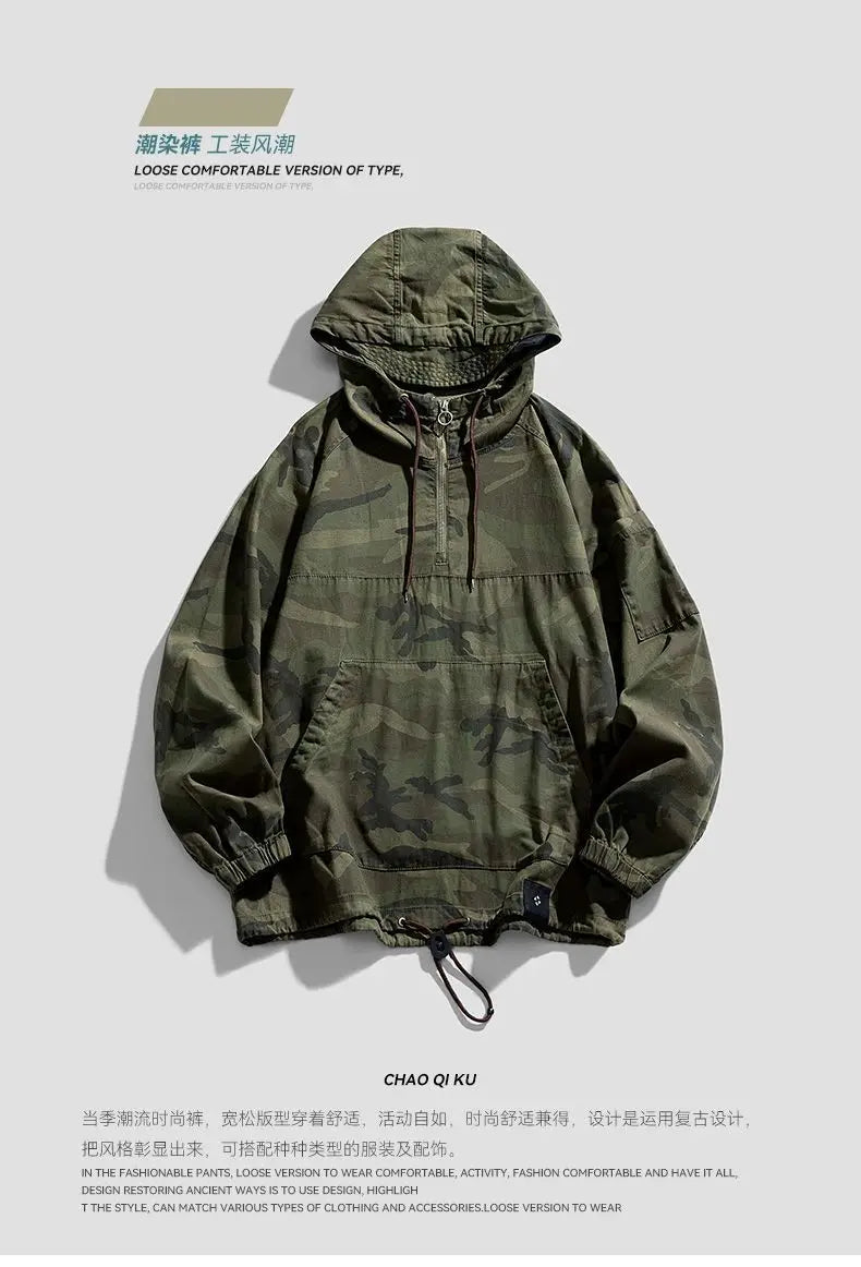 American Camouflage Hoody Mountaineering Suit Work Jacket Men's Hooded Jacket Spring Autumn Hip-hop Handsome Jacket voguable