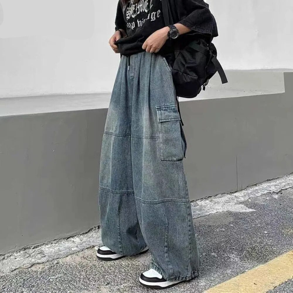 Spring Autumn Trousers y2k baggy jeans for men Wide leg Pants Pockets Elastic Waist Streetwear Loose comfortable Pants voguable
