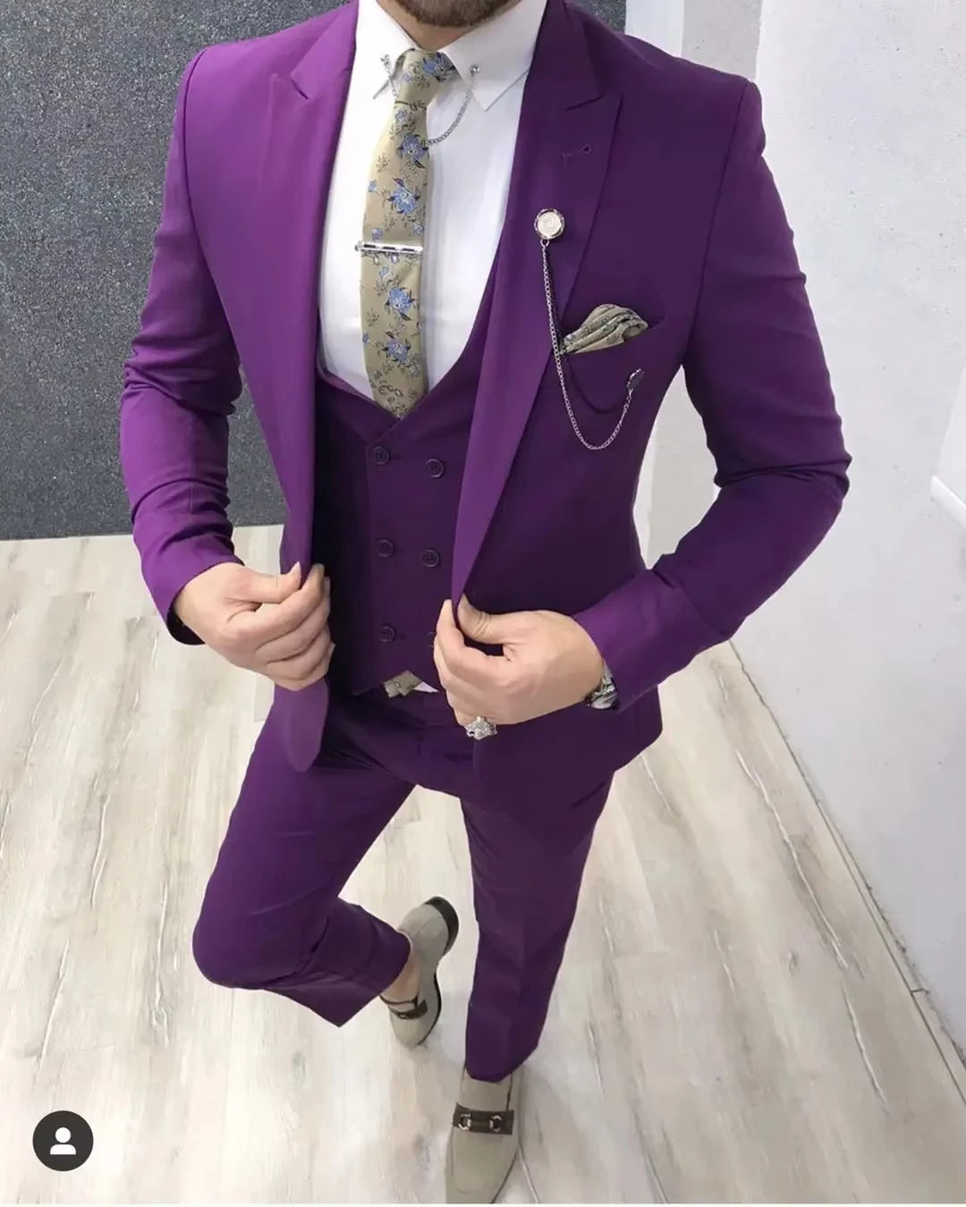 Voguable  Men Suit 3 Pieces Coffee Single Button Lapel For Wedding Banquet Party Work Office Business Jacket Vest Pant voguable