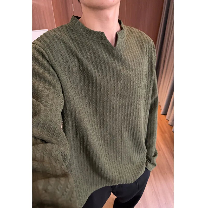 Spring Long Sleeved T-shirt Men V-neck T Shirt Men Streetwear Korean Loose Casual Pullover T Shirt Mens Top Large Size 5XL voguable