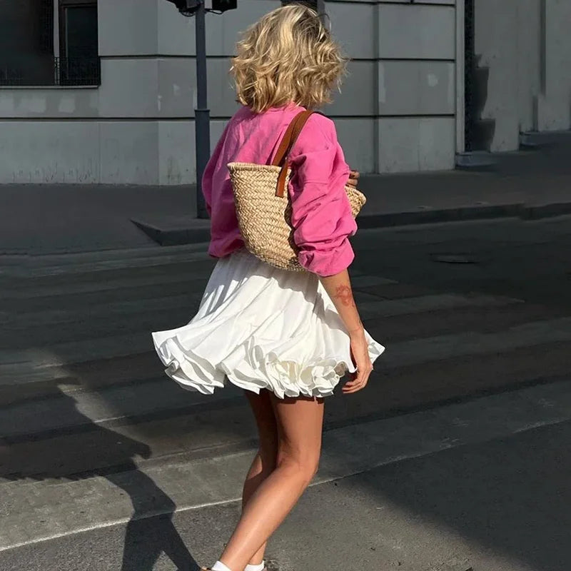 White Ruffle Mini Skirts Women's New A-line Irregular Cupcake Skirt Patchwork Elastic Waist Hot Girl Y2K Tutu Short Skirt voguable