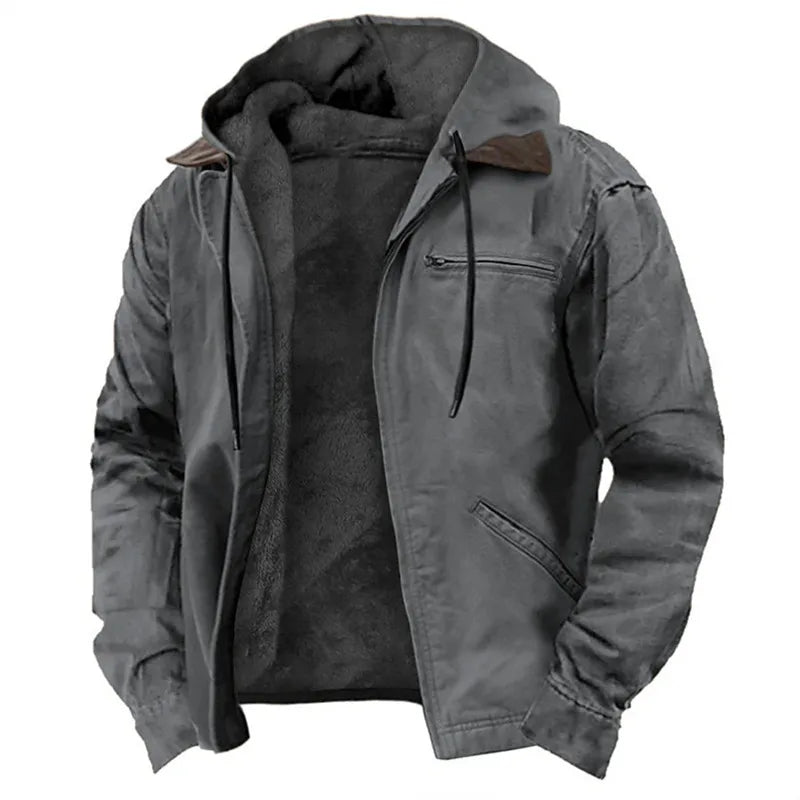 Winter New Men Casual Jackets Hooded Zipper Pocket Fashion Solid Color Fleece Warm Outerwear Male Outdoor Hooded Hoodie Coats voguable