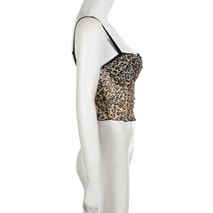 Voguable   Vintage Leopard Print Crop Top Sexy Contrast Color Bow Lace Patchwork Camis Sexy Night Party Club Wear Grunge Corset voguable
