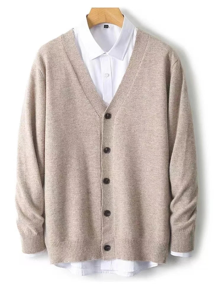 Autumn/Winter New Men's Business and Leisure V-neck Thin Knitted Cardigan Sweater Warm and Fashionable High Quality Knitted voguable