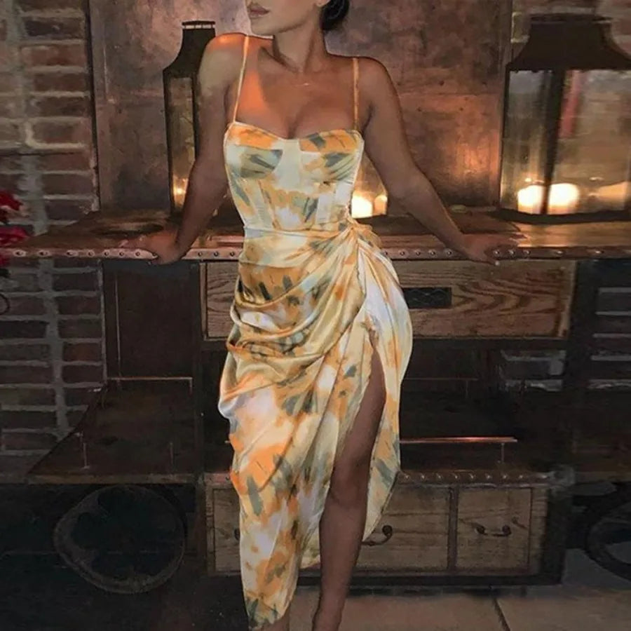 Voguable  new spring clothes women's clothing European and American - printed dress fashionable and sexy high-waist slim voguable