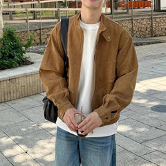 Khaki Cargos Stand Collar Jackets Men's Japanese Retro Streetwear Fashion Solid Color Zipper Long Sleeve Coats Autumn Clothing voguable