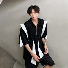 Laple T-Shirt men Urban Streetwear Polo Style Two-Tone Design Casual Summer Tee Y2K Trendy Oversized Top Breathable Cotton Blend voguable