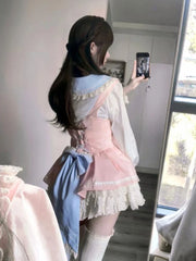Voguable Kawaii Japanese Style 2 Piece Set Casual Blouse + Sweet Pink Y2k Mini Skirt Lace Lolita Fashion Suit Woman Design 2024 New voguable
