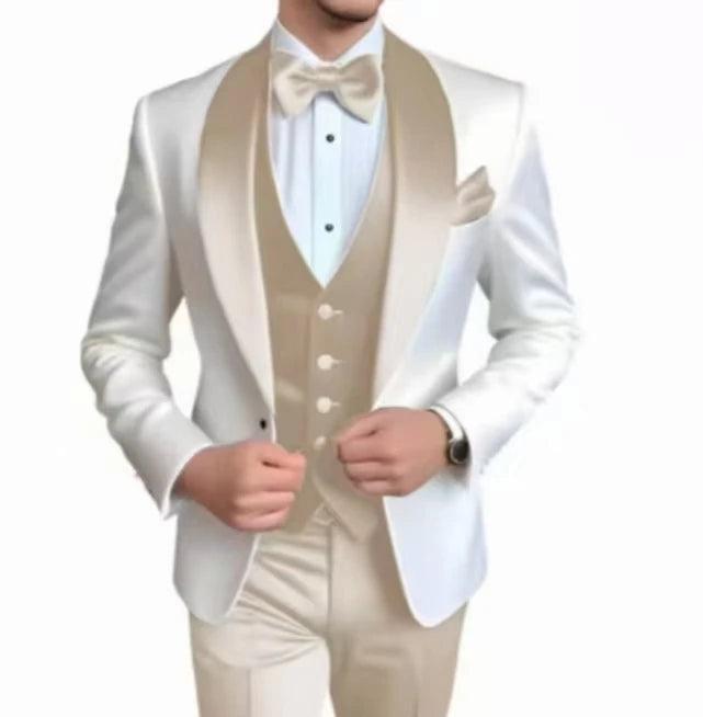 Voguable  Elegant Classic High-Quality Men Suit 3pcs Set with Satin Collar Jacket Vest And Trousers Business Wedding Banquet Customizable voguable
