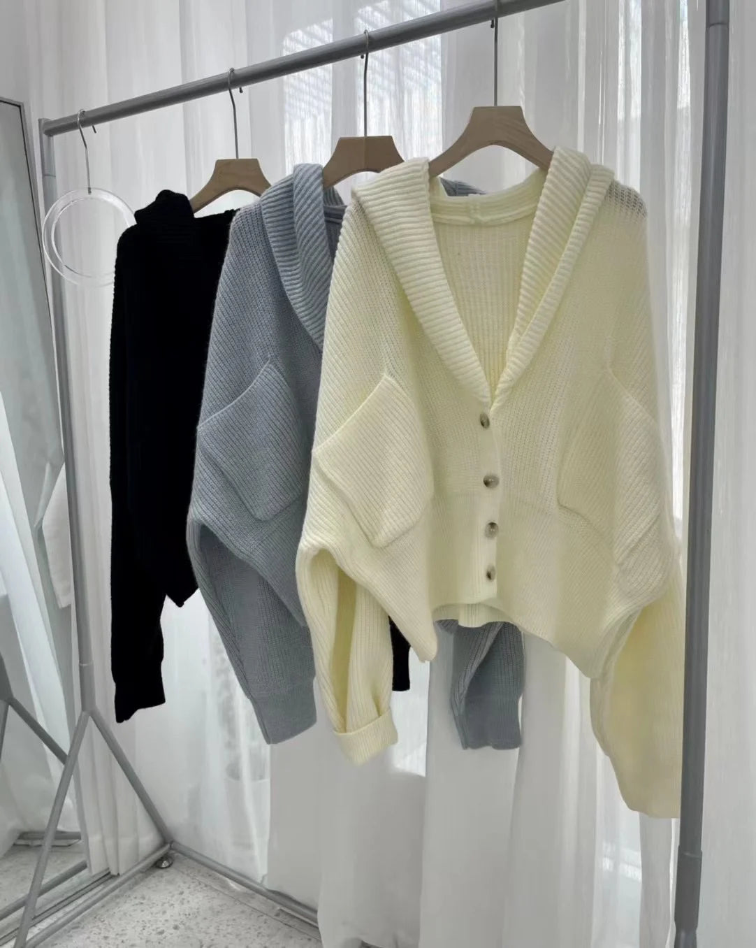 Women's Hooded Cardigan Button Up with Pocket Knitted Sweater Hoodie Slouchy Knitwear Fall Winter Casual Chic Outfit voguable