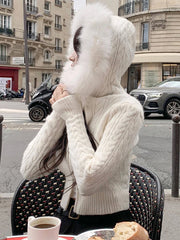 Voguable Furry Hooded Sweaters Coat Autumn Winter Women Casual Hoodie Y2K Zipper Cropped Sweater Jacket Korean Female Knitwear voguable