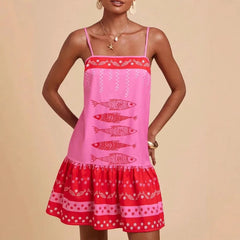 Voguable  European and American - women's clothing print Bohemian elegant suspender vacation style casual loose dress voguable