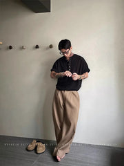 American High-end Henry Neck Short-sleeved T-shirt Men's Korean Hip Hop Tees 2025 Summer New Loose V-neck Trendy Cityboy Top voguable