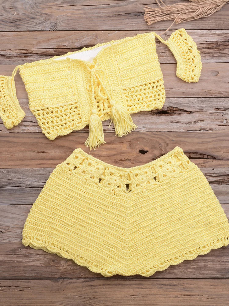 Voguable  Handmade Crochet Bikini Set Women Swimwear Bohemian Fitness Sexy Beach Outfits Holiday Vintage Swimsuit Summer voguable