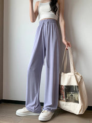 Summer Thin Ice Silk Sun Protection Pants Women Y2K High Waist Loose Wide Leg Trousers Solid All-Match Simple Straight Pants voguable