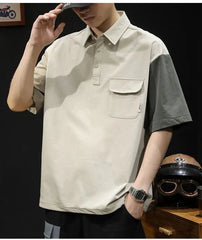 Voguable  Summer Thin Splicing Contrasting Color Short-sleeved POLO Shirt Men's Loose Outdoor Casual Versatile Quick-drying Shirt T-shirt voguable