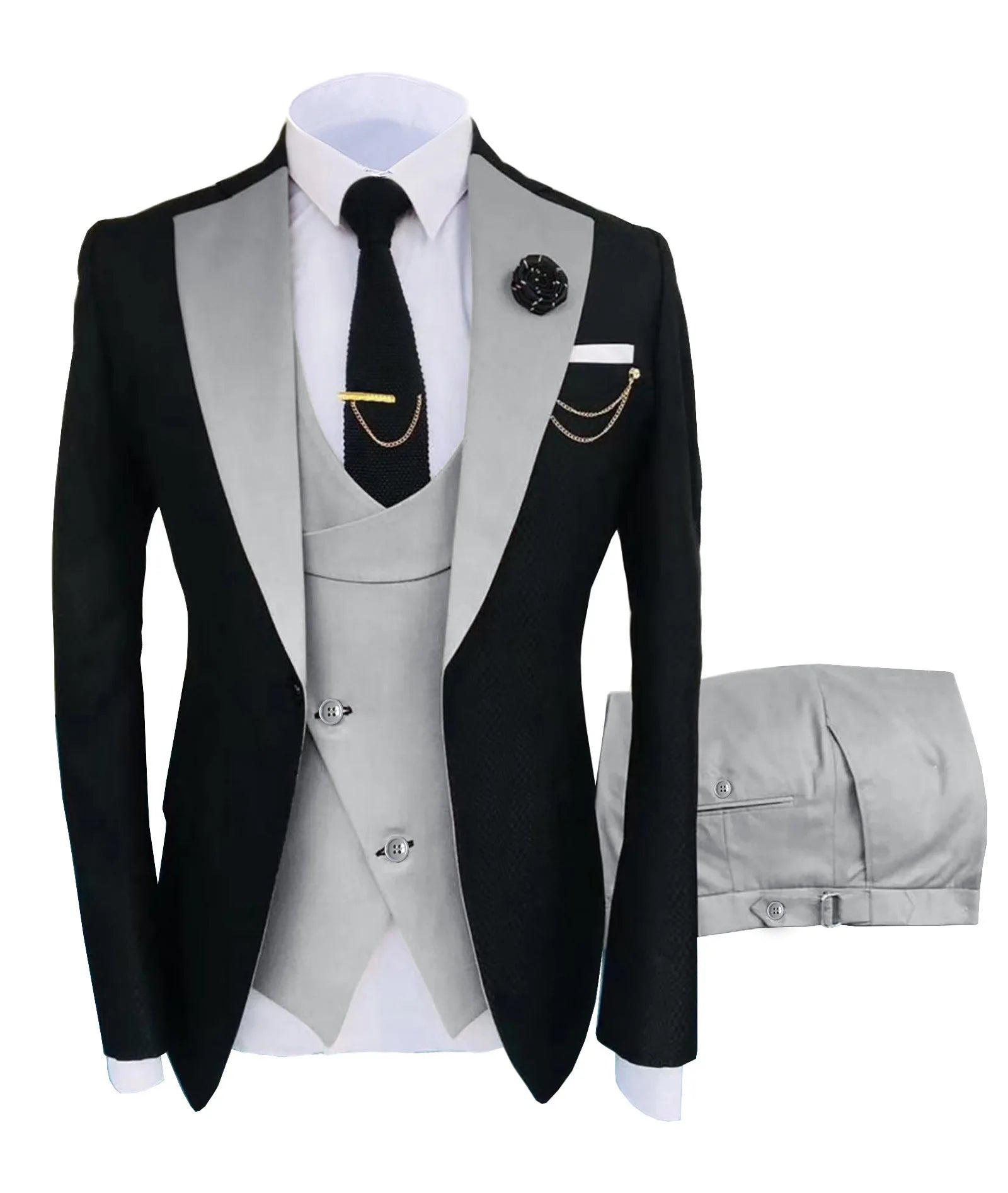 Voguable  Formal Elegant Men Suit Slim Fit 3 Piece Blazer Vest Pants Sets Tuxedo Set for Wedding Notched Lapel Men Suit voguable