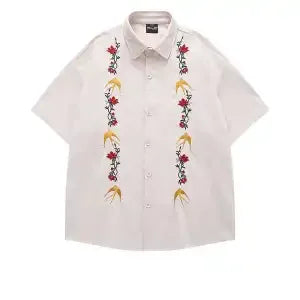 Voguable  Casual and Versatile Men's Retro Japanese Trendy Brand Short-sleeved Shirt Fashionable Casual Loose Cardigan voguable