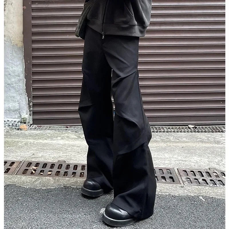 American Style Elastic Waist Loose-fit Casual Trousers 280gm Sensibility Ruffled Wide-leg Pants Men's Tuxedo Pants voguable