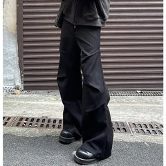 American Style Elastic Waist Loose-fit Casual Trousers 280gm Sensibility Ruffled Wide-leg Pants Men's Tuxedo Pants voguable