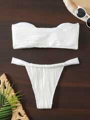 Voguable Sexy Bandeau Bikini Set Women New Metal V Neck Push Up Thong Swimsuit 2024 Beach Solid White Bathing Suit Micro Swimwear Biquini voguable