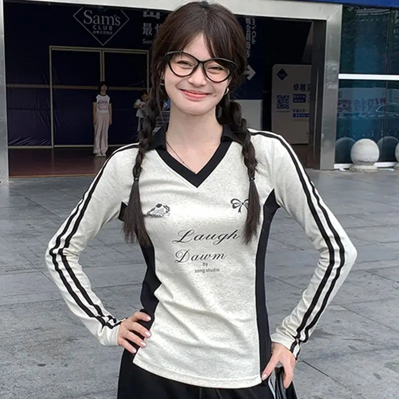 Vintage Y2k Long Sleeve T-Shirts Coquette Women Letter Print Tees American Retro Fashion Aesthetics Streetwear T-Shirts voguable