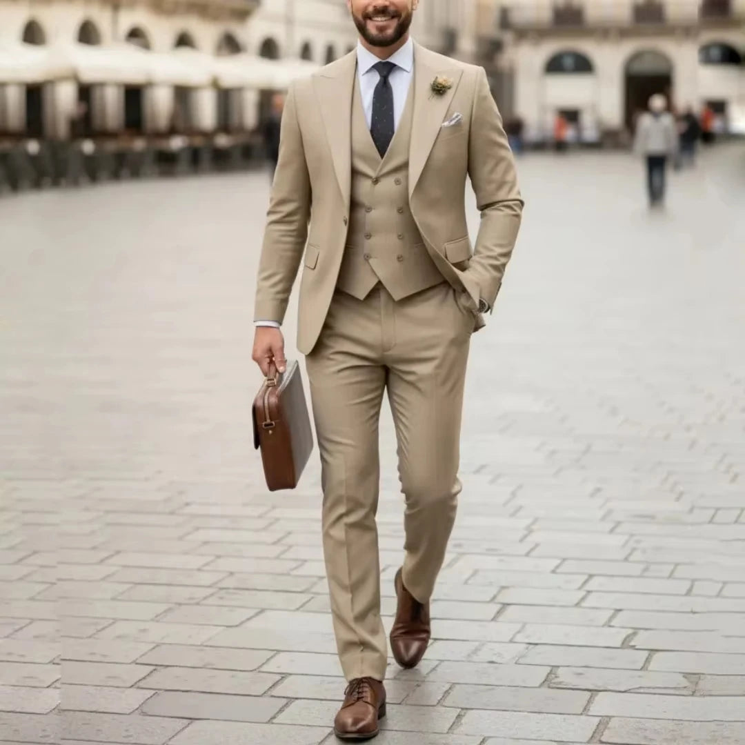 Voguable  Men Suit Gray 3 Pieces Jacket Vest With Pant Solid With Lapel For Wedding Groom Party Prom Birthday Banquet Business Work Set voguable