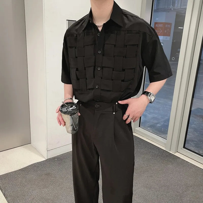 Summer Clothing Men's Light Luxury Draped Knit Shirts Retro Leisure Chic Button-down Short Sleeve Korean Popular Clothes voguable