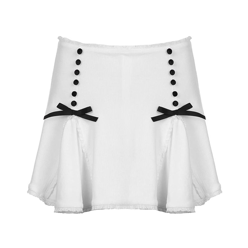 Voguable Cute Lace Bow Patchwork Mini Skirt White Japanese Style High-waisted A-line Skirts Coquette Y2K Bottoms Lolita Girls voguable