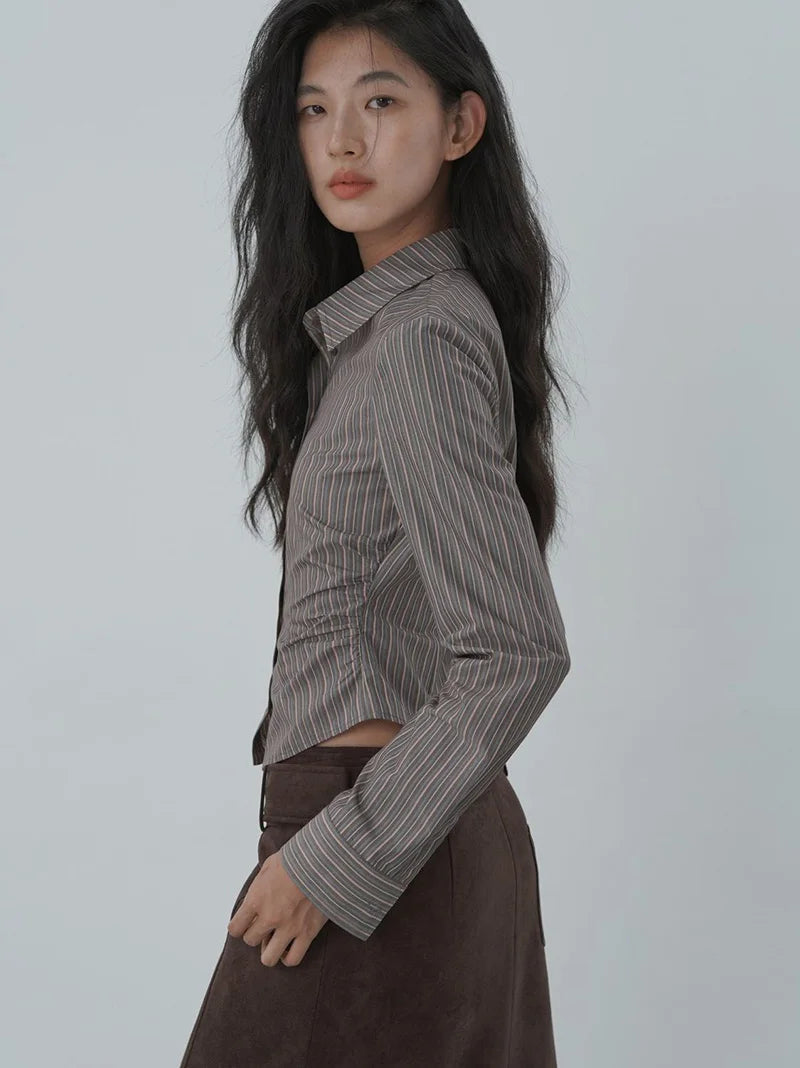 American Retro Slim Striped Shirt Fall Long Sleeve Harajuku Y2K Blouse Casual Vintage Female Streetwear Gothic Hip Hop New Tops voguable