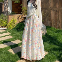 Voguable  New Sweet Mujer Faldas Print Bud All-match Ball Gown Fresh Mujer Falda Lace Up Mid-length Gentle Casual Skirt voguable