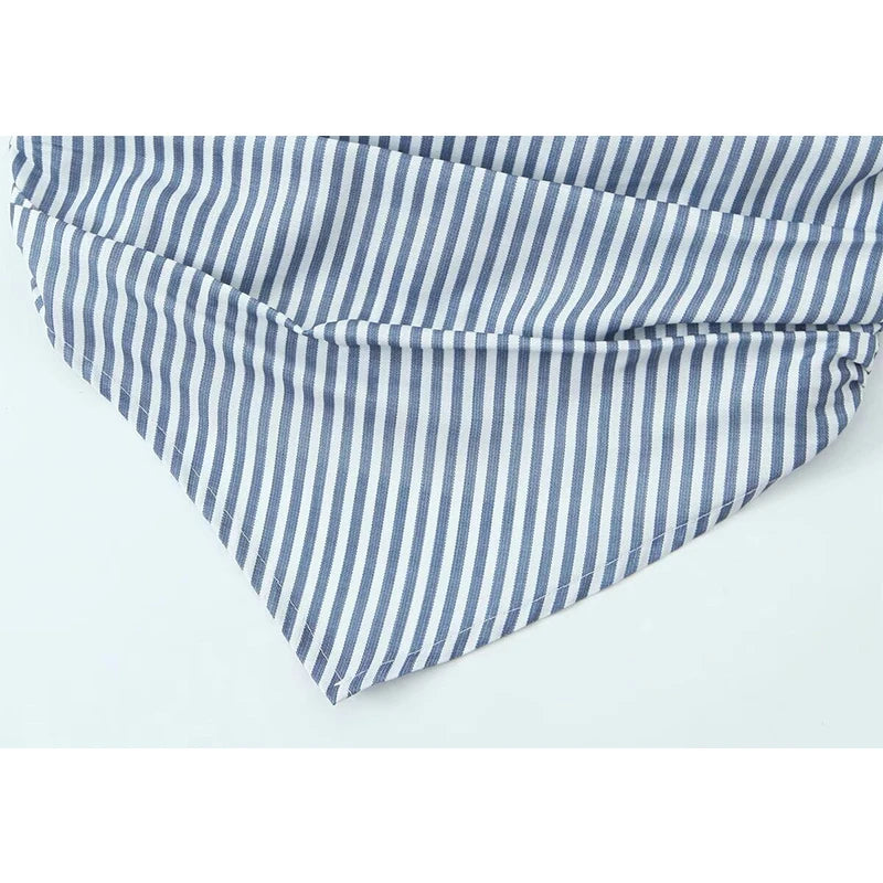 Voguable  American Retro Striped Strapless Tops Sexy Women Back Zipper Pleats Holiday Summer Crop Top voguable