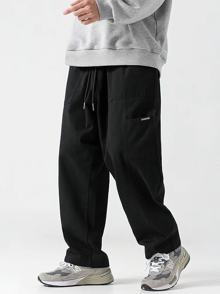 Voguable  100% Cotton Casual Straight Cargo Pants Men Loose Wide Leg Long Trousers Korean Popular Clothes New voguable
